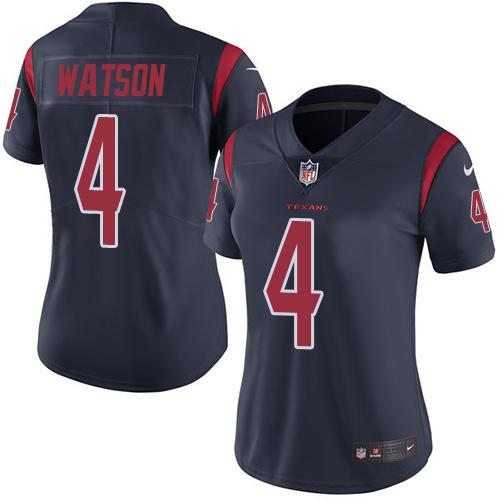 Nike Texans #4 Deshaun Watson Navy Blue Women's Stitched NFL Limited Rush Jersey - Click Image to Close